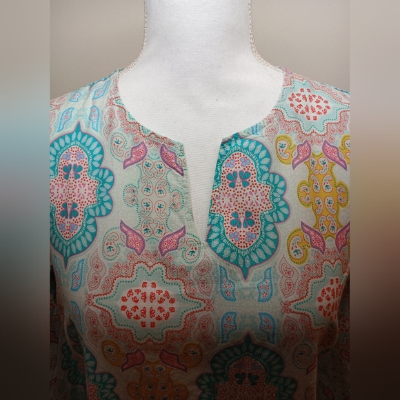 Talbots Petite Split Neck Tunic Blouse Multicolor Paisley Print – Size S - Picture 2 of 8